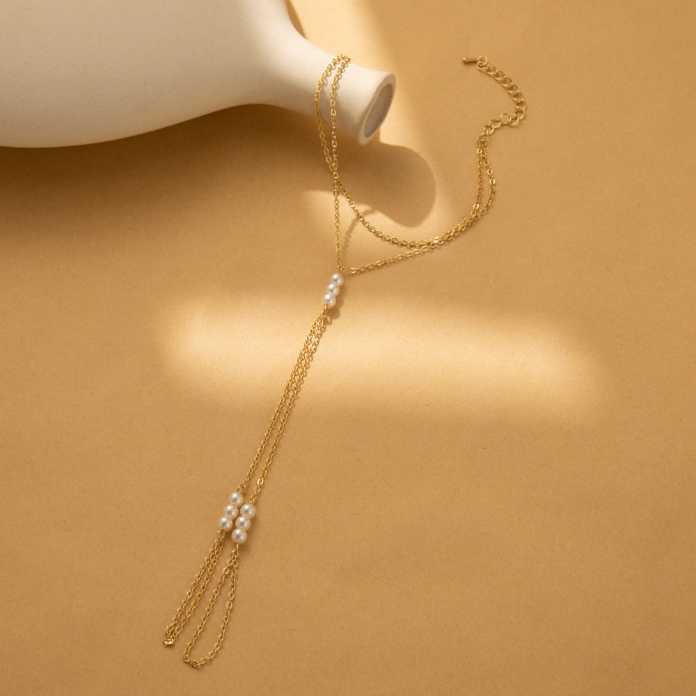 Elegant Imitation Pearl Bracelet With Chain Geometric Design Gold Tone Fashion Jewelry For Women Gift Idea Collection