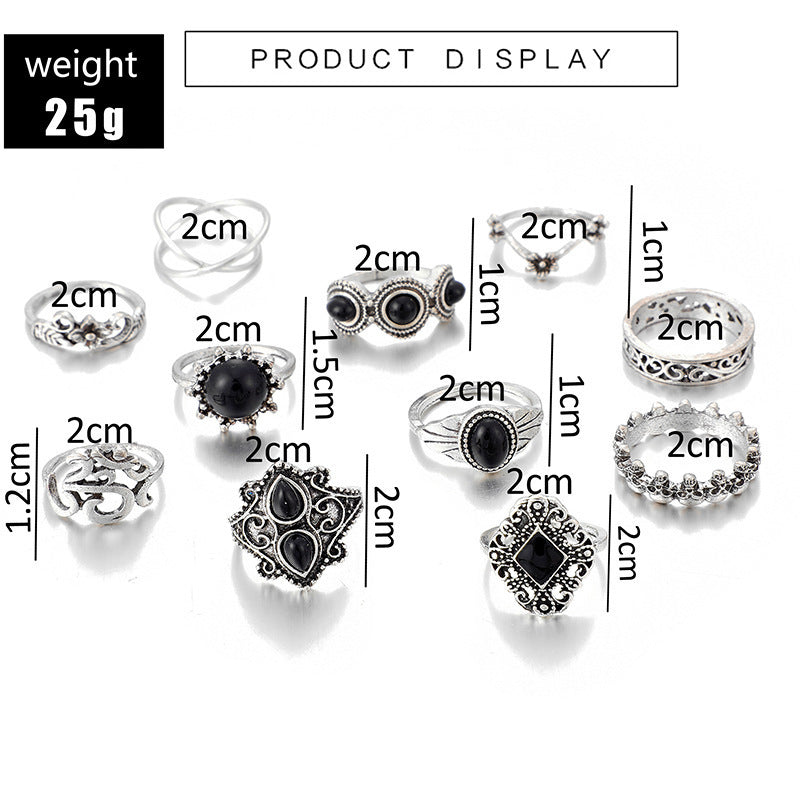 Womens Retro Flower Ring Set 11 Pcs Alloy Electroplated Knuckle Rings Vintage British Fashion Jewelry Set Line
