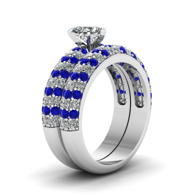 Womens Double Row Diamond Ring Geometric Alloy Band Dazzling High Quality Festival Gift Jewelry Fashion Trendy