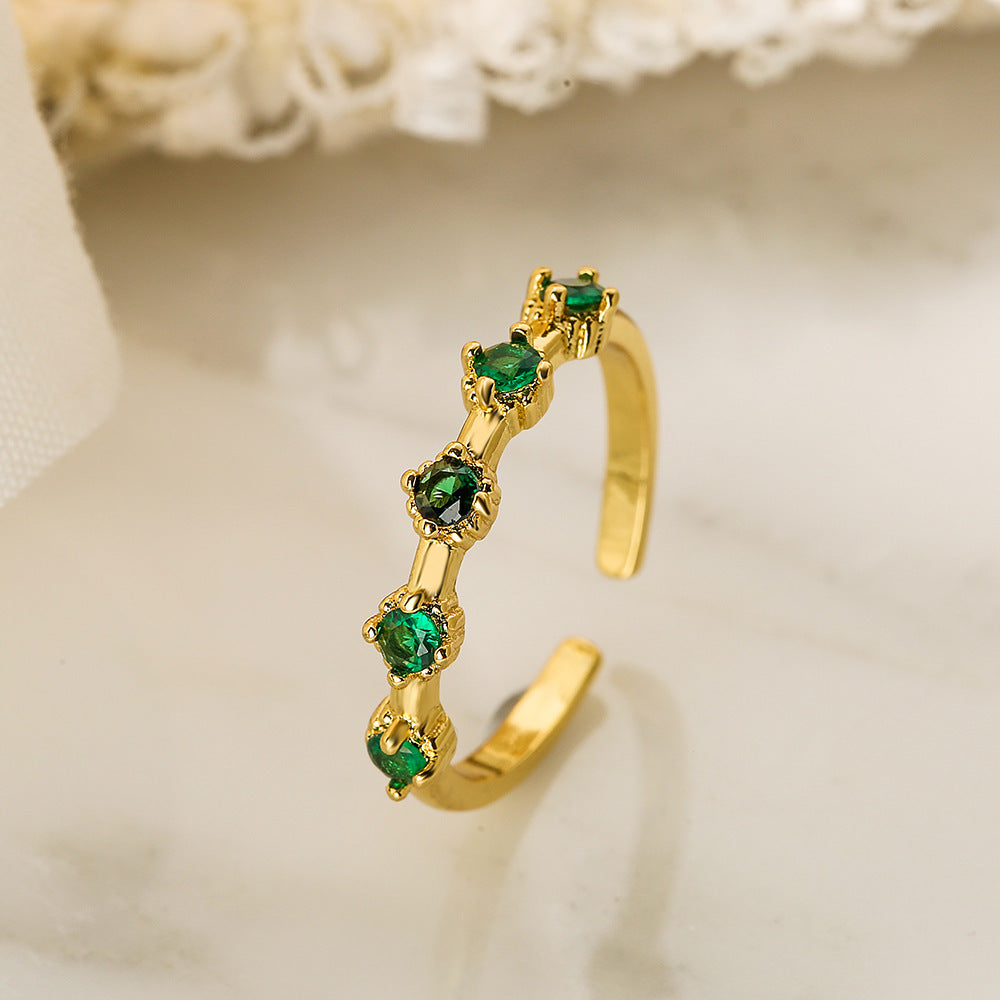 Womens Adjustable Copper Ring 18K Gold Plated Zircon Irregular Geometric Shape Size Adjustable Opening Ring Ring