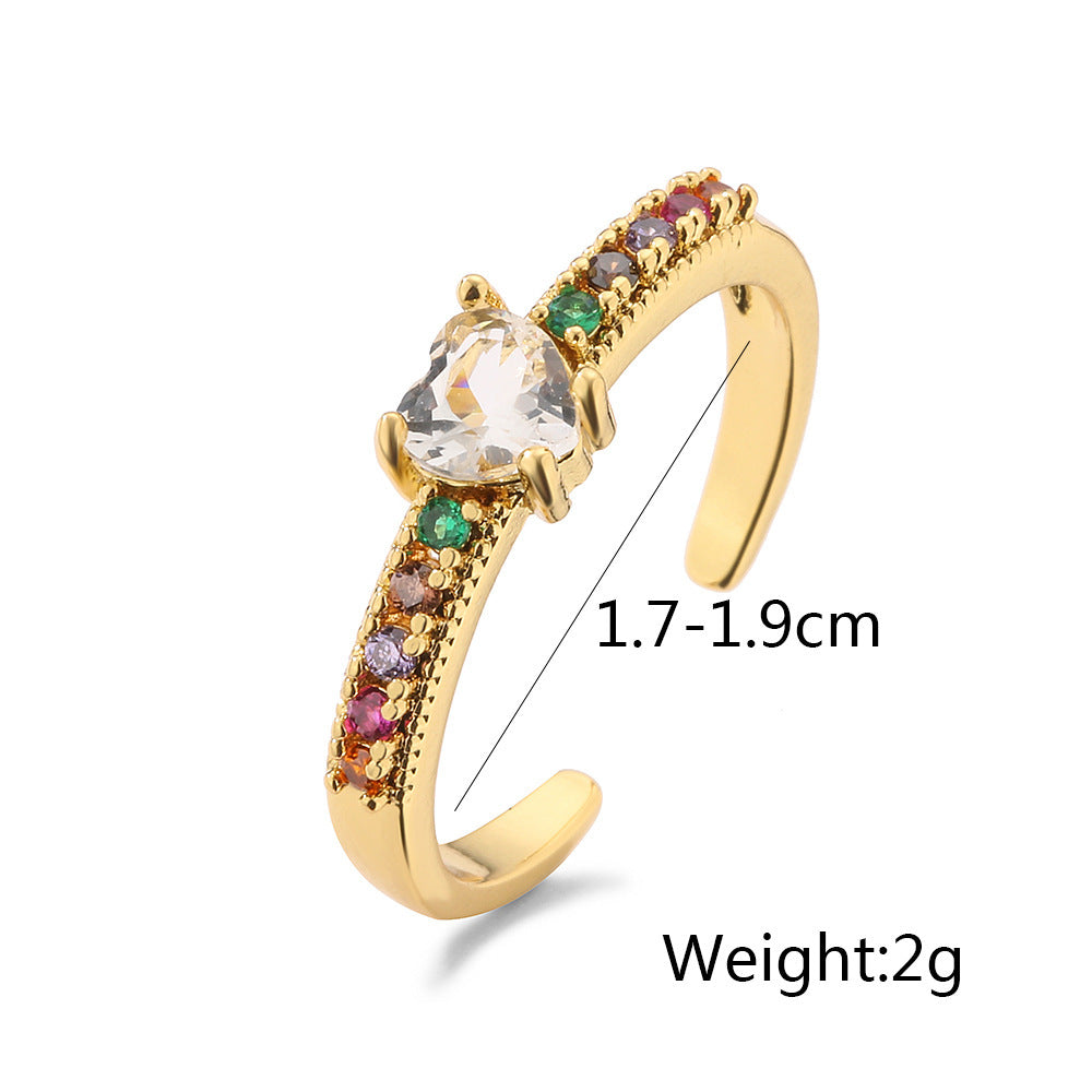 Womens Adjustable Copper Ring 18K Gold Plated Zircon Irregular Geometric Shape Size Adjustable Opening Ring Ring