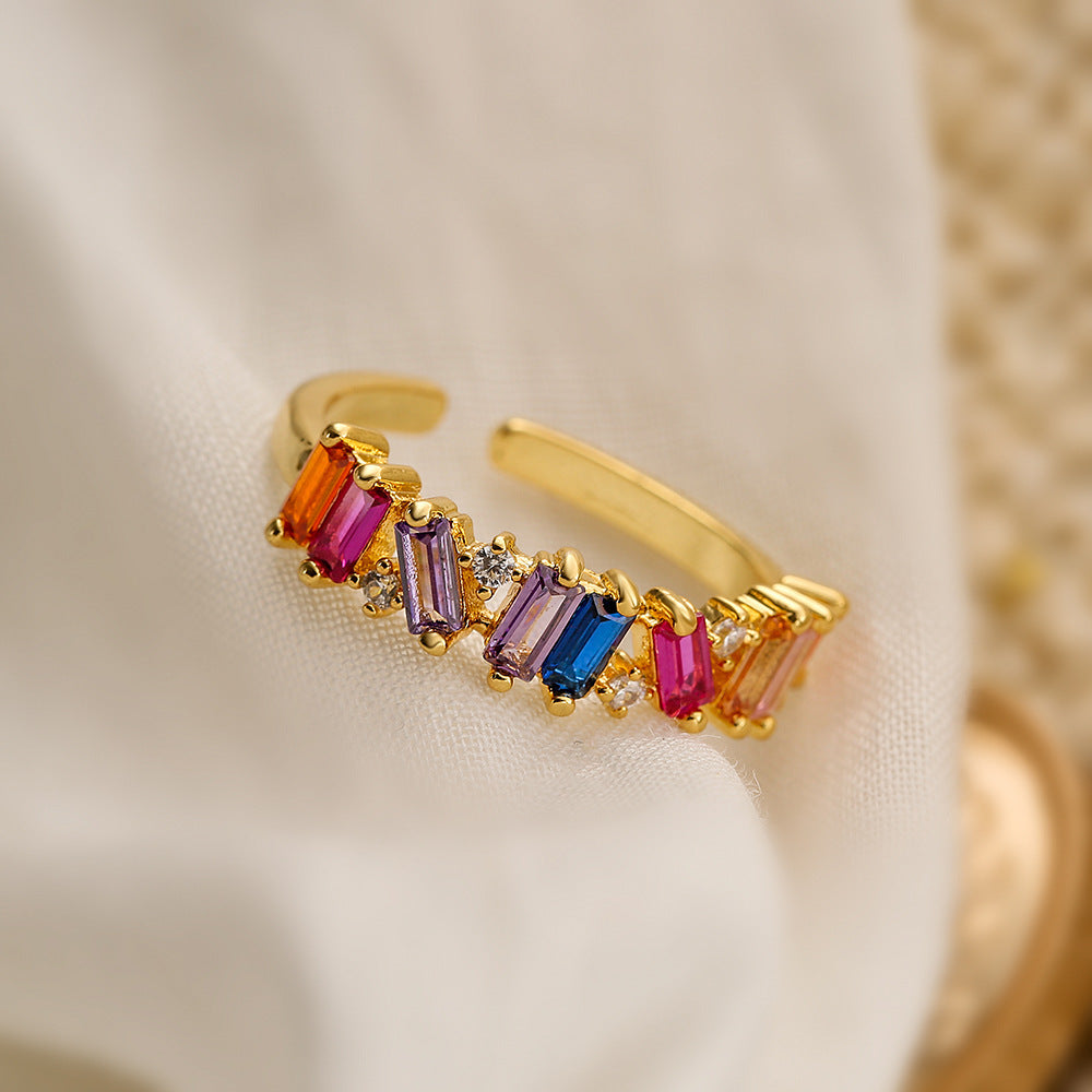 Womens Adjustable Copper Ring 18K Gold Plated Zircon Irregular Geometric Shape Size Adjustable Opening Ring Ring