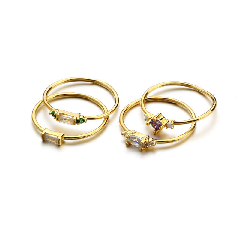 Geometric Zircon Ring Alloy Inlaid for Women Fashion Jewelry Gift for Her Versatile Accessory for Sleek Looks