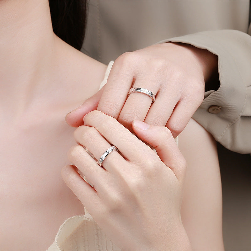 Couple Adjustable Copper Rings For Him And Her Geometric Textured Anniversary Promise Band For Daily Wear Line