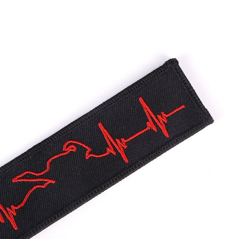 Embroidered Racing Design Keychain Polyester Key Ring American Theme Black Background Red Case For Car Display