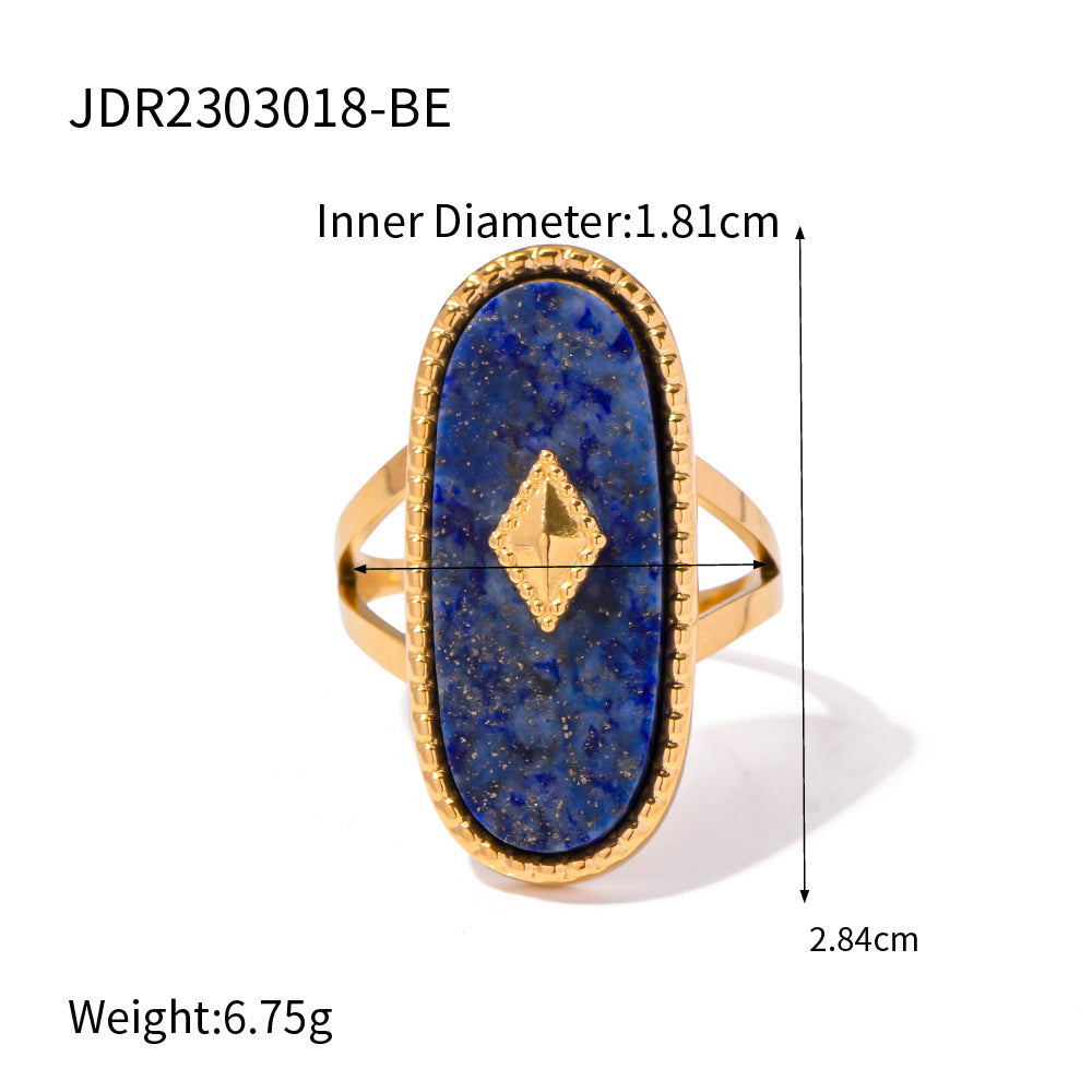Womens Inlaid Lapis Ring Vintage Inspired Court Ring High Grade Titanium Steel Ring Electroplated Open Ring Geometric Statement Ring Ins Style Jewelry