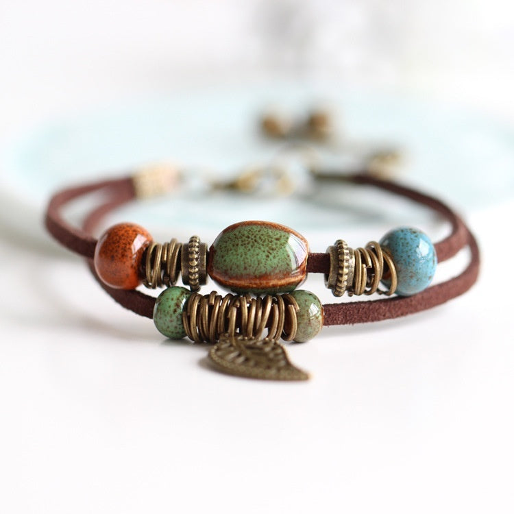 Bohemian Ceramic Woven Beaded Bracelet Circular Design Adjustable Length for Women Boho Bracelet Accessory Today