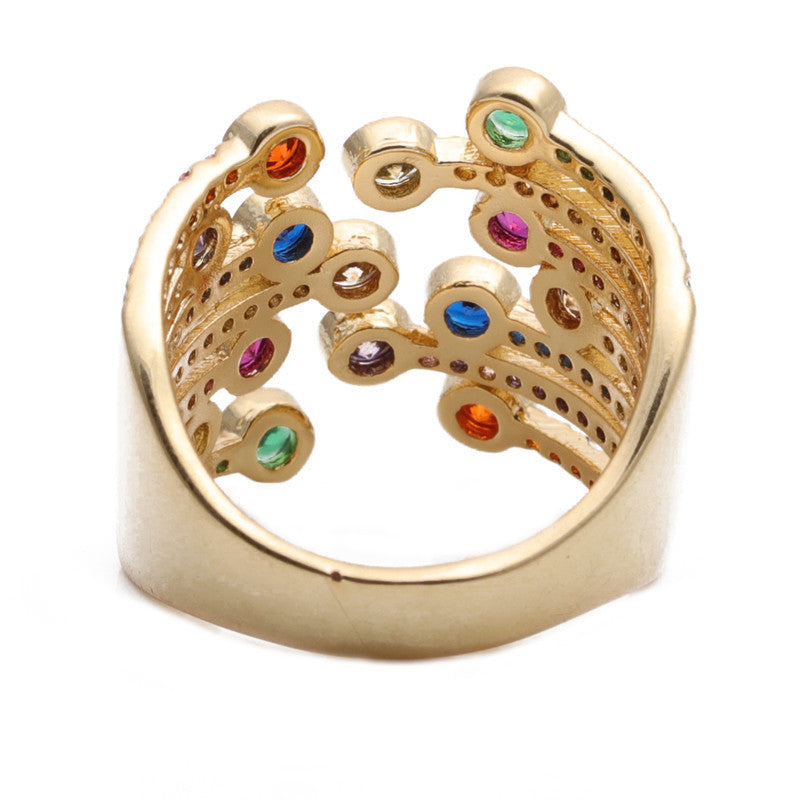 Unisex Copper Ring Adjustable Opening Zircon Inlay Multilayer Design Fashion Ring European American Style Chic