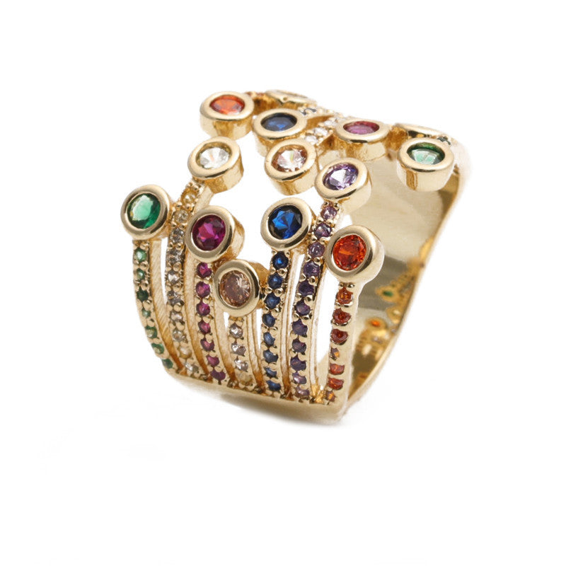 Unisex Copper Ring Adjustable Opening Zircon Inlay Multilayer Design Fashion Ring European American Style Chic