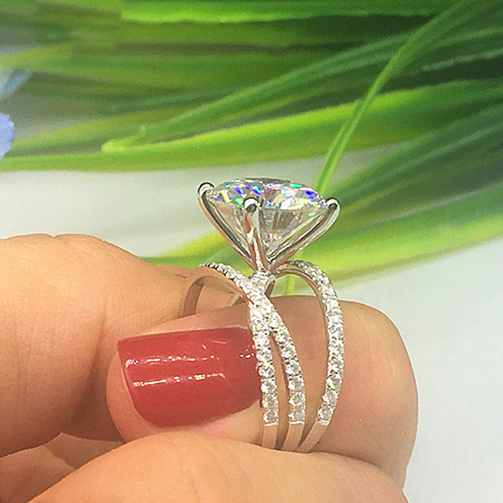 Womens Four Prongs Zircon Cross Ring Copper Electroplated Wedding Engagement Anniversary Gifts Fashion Jewelry