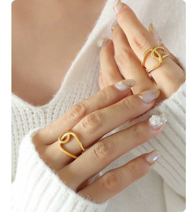 Titanium Steel 18K Gold Plating Double Ring Cross All-Match Ring