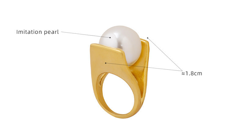 Women's Y-shaped Pearl Titanium Steel Plated 18K Gold Ring