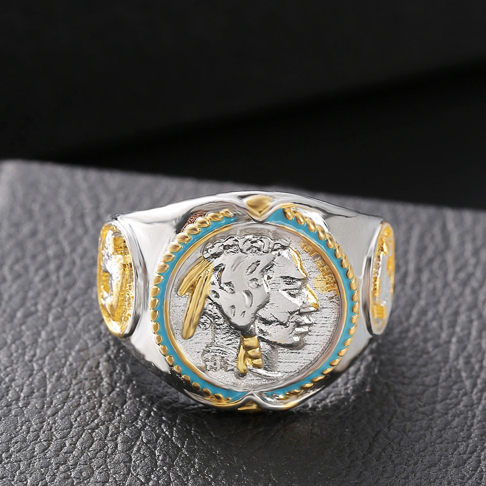 Mens Hip Hop Electroplated TwoTone Copper Ring Animal Head Design European American Fashion Jewelry Daily Wear