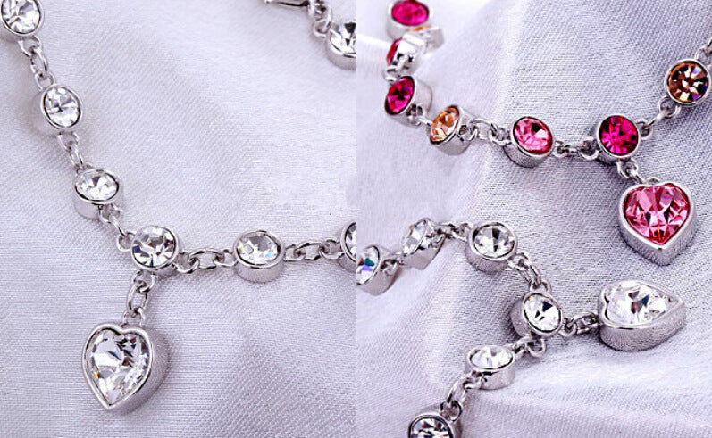 Womens Crystal Peach Heart Rhinestone Bracelet Alloy Jewelry Bangle European Style Fashion Elegant Daily Style