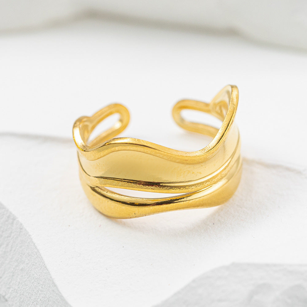 Unisex Titanium Steel Gold Plated Double Layer Cross Ring Geometric Statement Jewelry Men Women Fashion Accessory