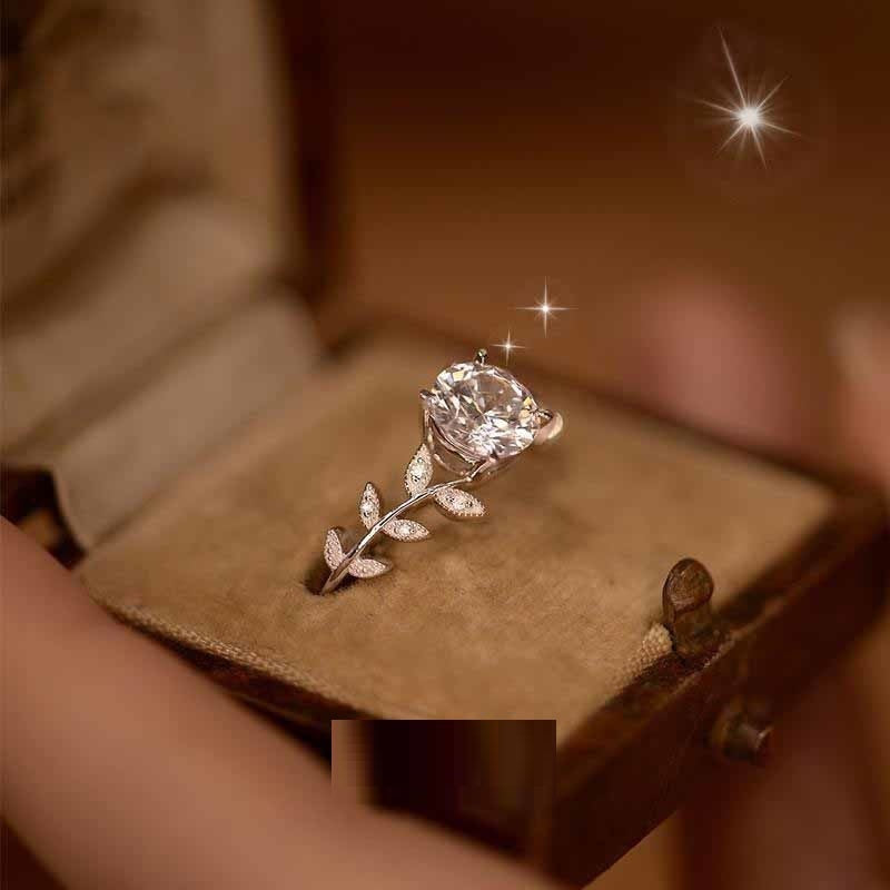 Women Copper Laurel Leaf Ring With Moissanite Zircon Inlaid Elegant Statement Jewelry Unique Exotic Design Now