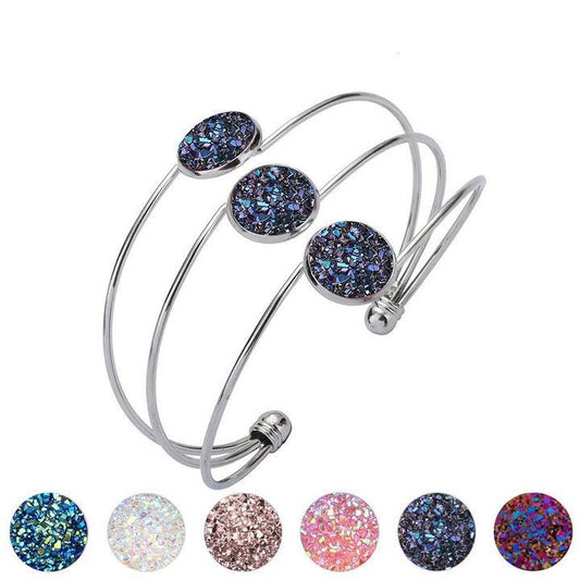 Round Druzy Bracelet Tension Setting Yoga Bracelet And Everyday Wear Bracelet Inspirational Jewelry For Women Round