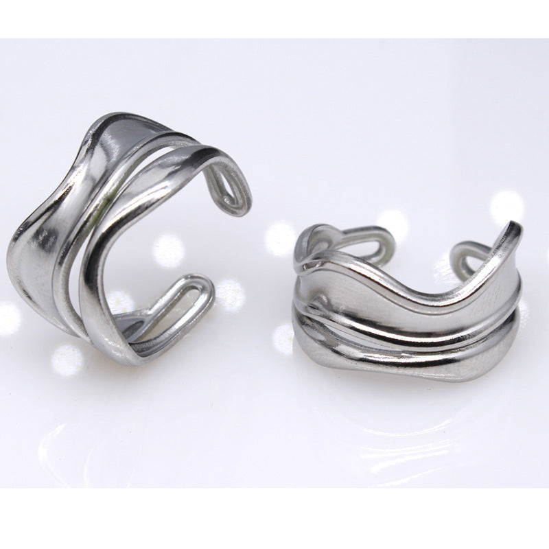 Unisex Titanium Steel Ring Geometric Open Design Adjustable