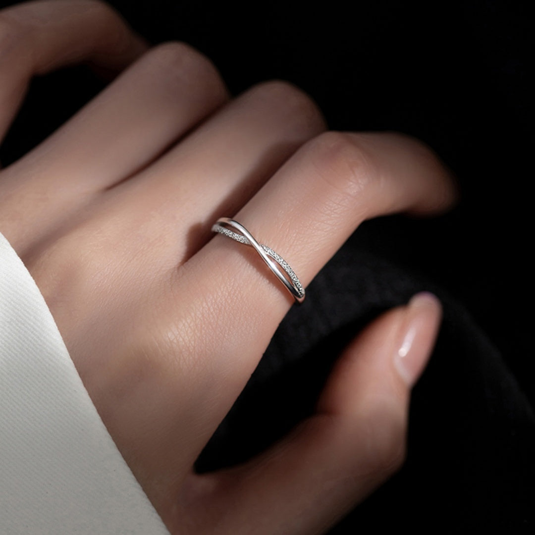 Womens Adjustable S925 Silver Ring Geometric Line Design Korean Style Electroplated Jewelry Stylish Everyday Accessory