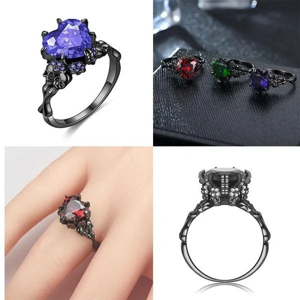 Womens Retro Skull Ring Peach Heart Geometric Zinc Alloy Jewelry Electroplated Statement For Everyday Wear Now