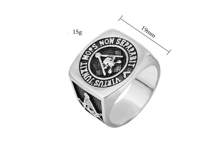 Men's Masonic Ring with Ghost Head Titanium Steel Band European American Retro Ring Stainless Steel Statement Ring for Man Fashion Jewelry Biker Ring