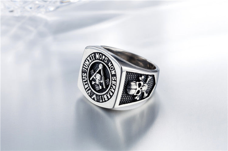 Men's Masonic Ring with Ghost Head Titanium Steel Band European American Retro Ring Stainless Steel Statement Ring for Man Fashion Jewelry Biker Ring