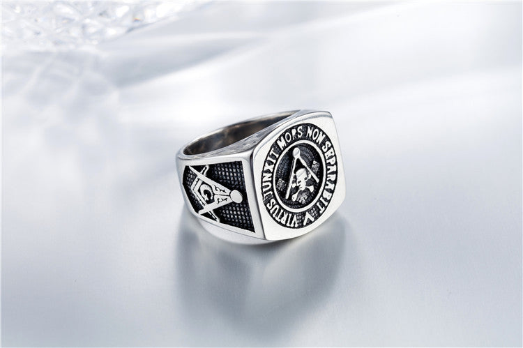 Men's Masonic Ring with Ghost Head Titanium Steel Band European American Retro Ring Stainless Steel Statement Ring for Man Fashion Jewelry Biker Ring