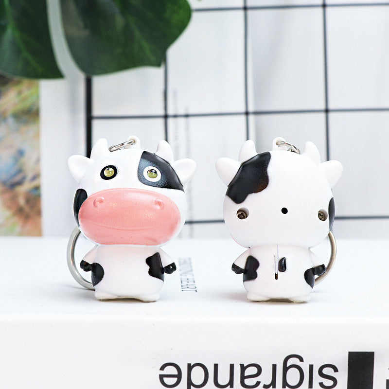 Cow Keychain With Bell Super Mini Ring Fun Glowing Pendant Plastic Accessory For Keys And Bags Black And White