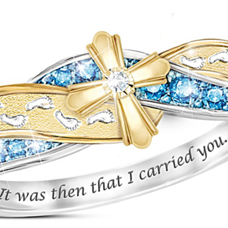 Womens Two Tone Ring With CrossFootprint Design And Geometric Ornament Electroplated Metal Color Matching Ring