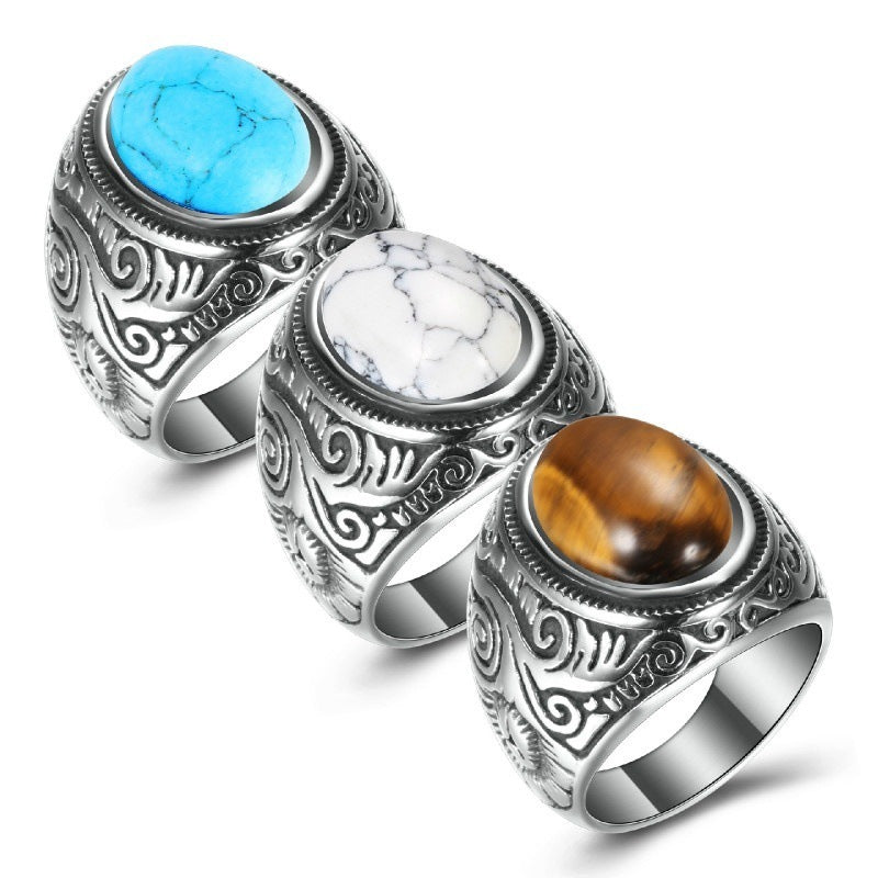Mens Geometric Alloy Ring Simple Turquoise Ring Art Plating Non Inlaid Band Gift For Him Fashion Jewelry Statement Ring