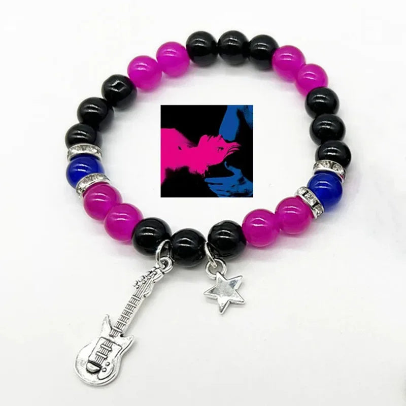 Couples Magnetic Heart Beaded Glass Bracelets Elastic Love Jewelry Rose Red And Dark Blue Horizontal Bar Gifts