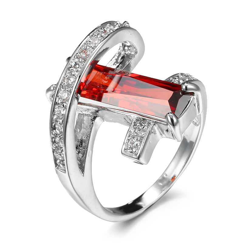 Geometric Zircon Ring for Women Copper Purple Pomegranate Red Olive Green Sapphire Blue Emerald Sizes 6 7 8 9 10