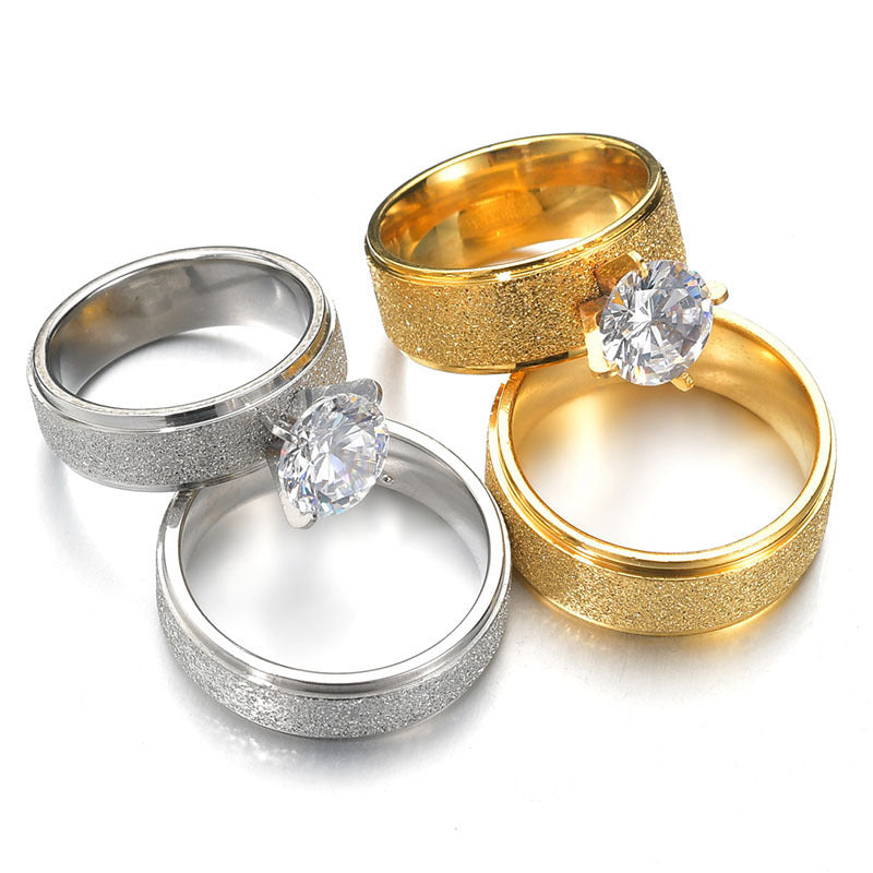 Couple Rings Stainless Steel Matching Bands With Round Zircon Stone Diamond Cut Promise Rings For Women And Men