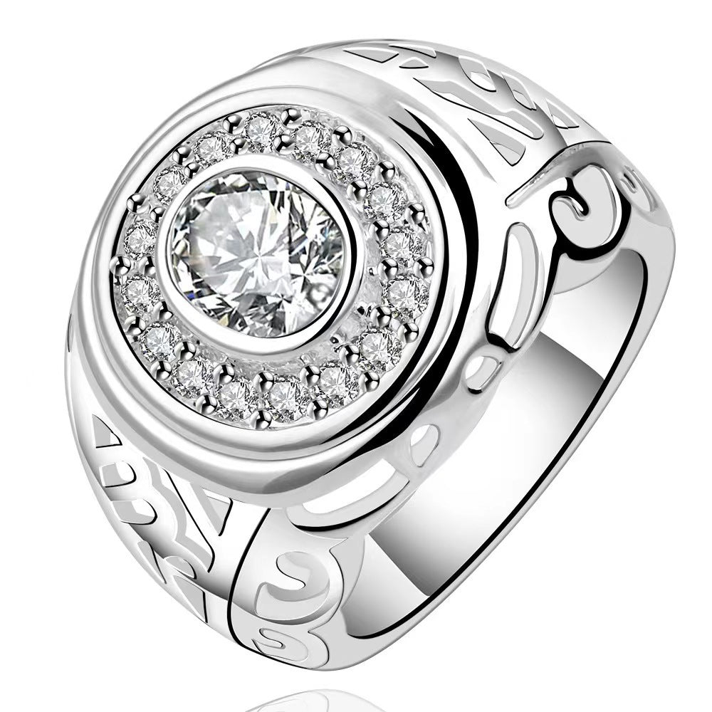 Silver Plated Round Zircon Ring For Women Geometric Charm
