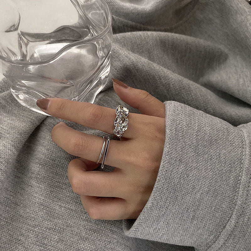 Unisex Adjustable Alloy Geometric Rings Electroplated Double Layer Design Fashion Statement Jewelry Lightweight