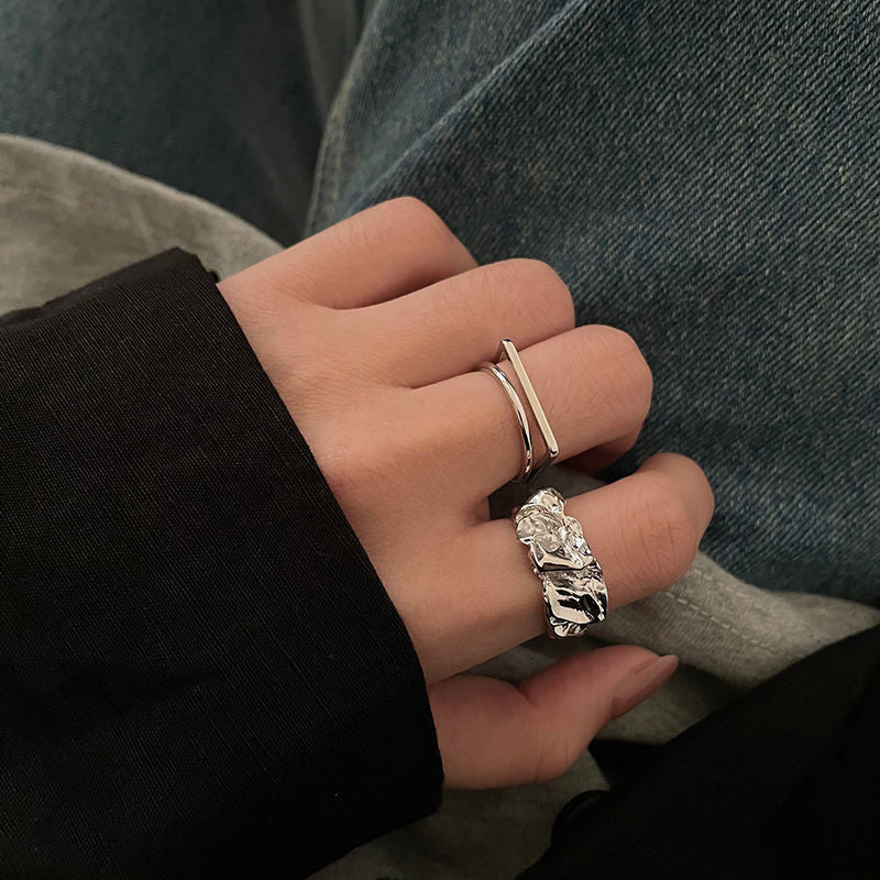 Unisex Adjustable Alloy Geometric Rings Electroplated Double Layer Design Fashion Statement Jewelry Lightweight