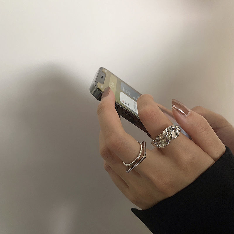 Unisex Adjustable Alloy Geometric Rings Electroplated Double Layer Design Fashion Statement Jewelry Lightweight