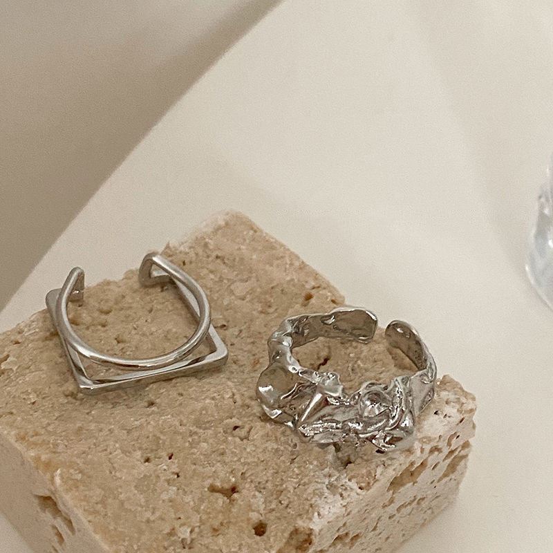 Unisex Adjustable Alloy Geometric Rings Electroplated Double Layer Design Fashion Statement Jewelry Lightweight