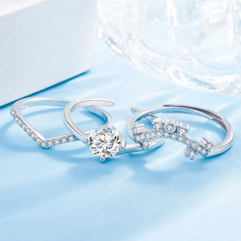 Womens Detachable Ribbon Ring Platinum Gold Three Piece Set Celebrity Inspired Fashion Ring Perfect for Everyday Wear