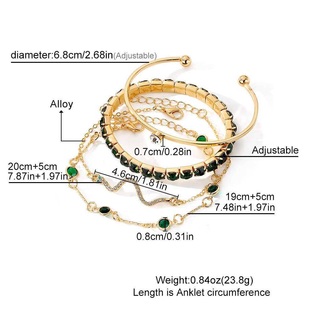 Green Diamond Stretch Bracelets Set For Women Four Pieces