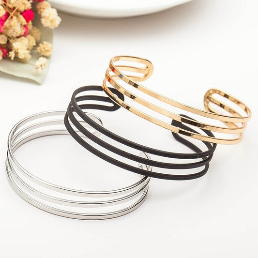 Iron Bracelet For Women Geometric Bangle Triple Layer Fashion Jewelry For Everyday Wear All Match Satin Finish