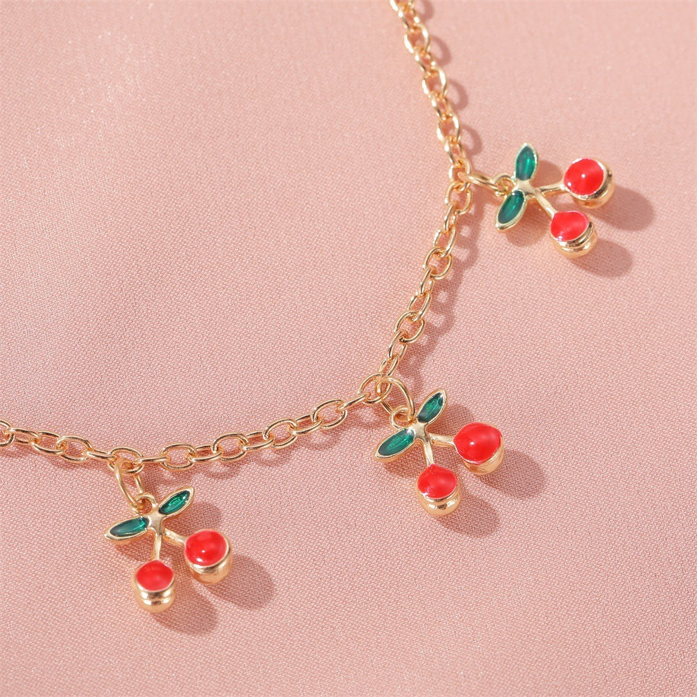 Cherry Charm Bracelet Fashionable Gold Plated Alloy Bracelet Trendy Fruit Jewelry Sweet Elegant Design Perfect
