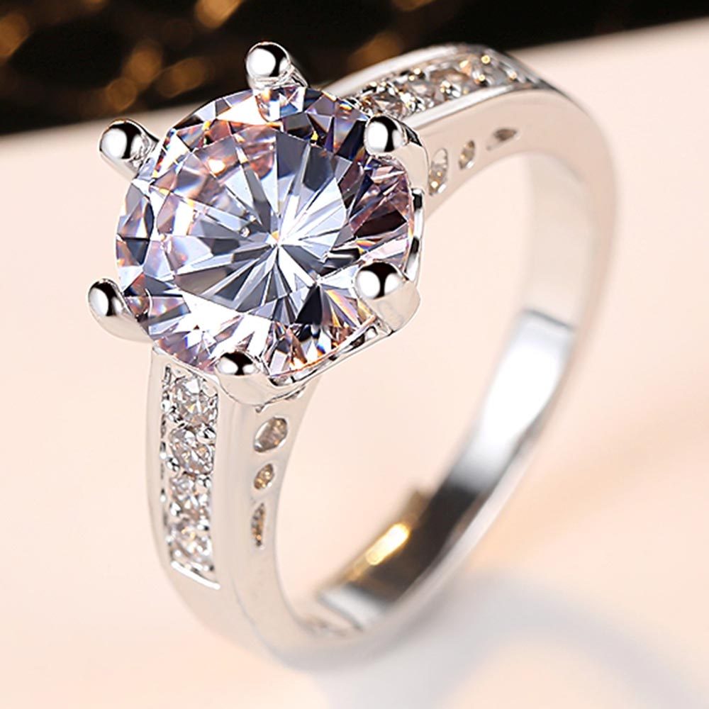Six Claw Gemstone Ring Silver Plated Copper Core For Women