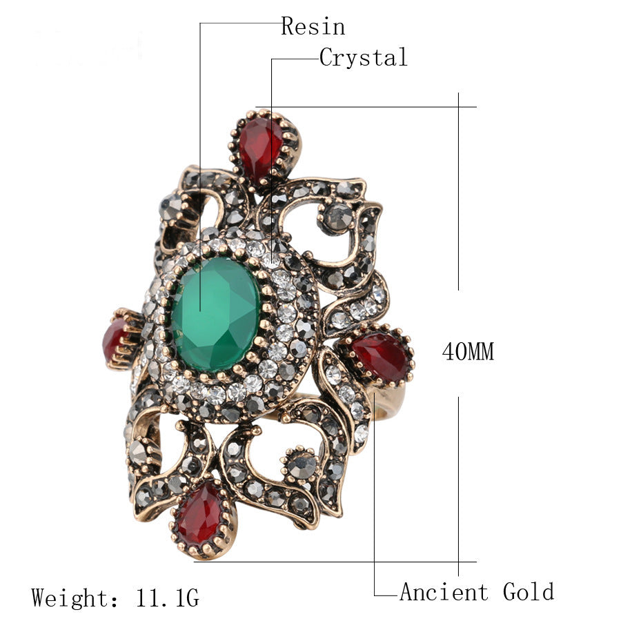 Womens Retro Flower Jewel Ring Alloy Electroplated European American Fashion Accessory Midi Ring Gold Blue Red