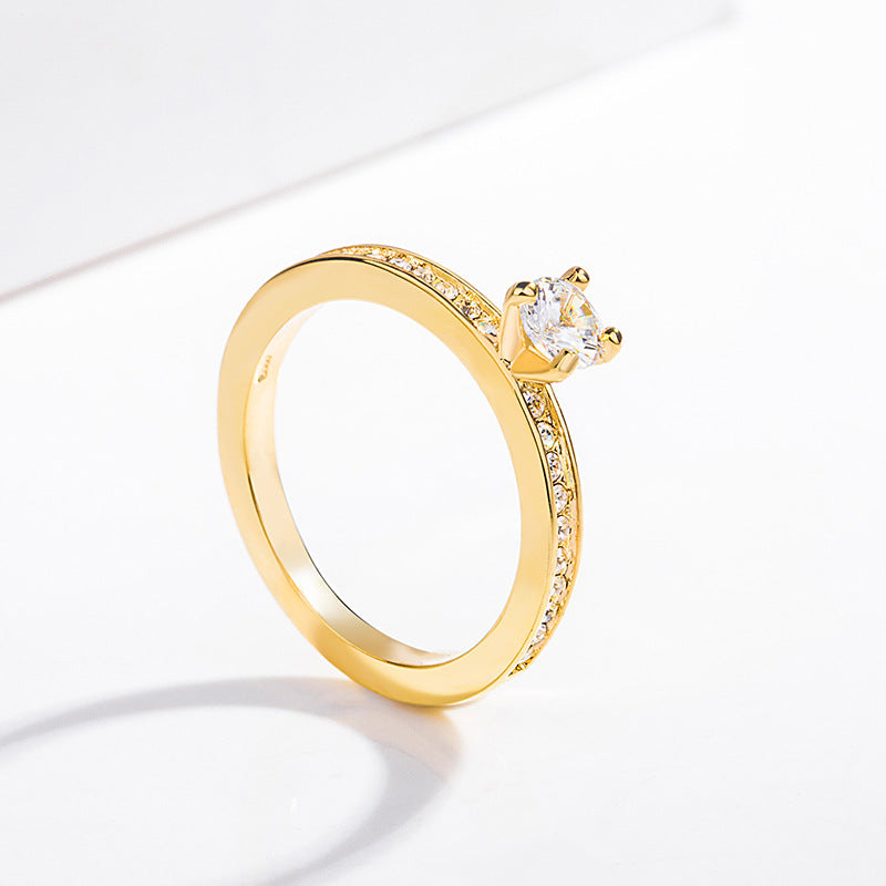 Women Full Diamond Ring Geometric Design White Gold Plated Fashion Statement Band For Her Elegant Jewelry Gift