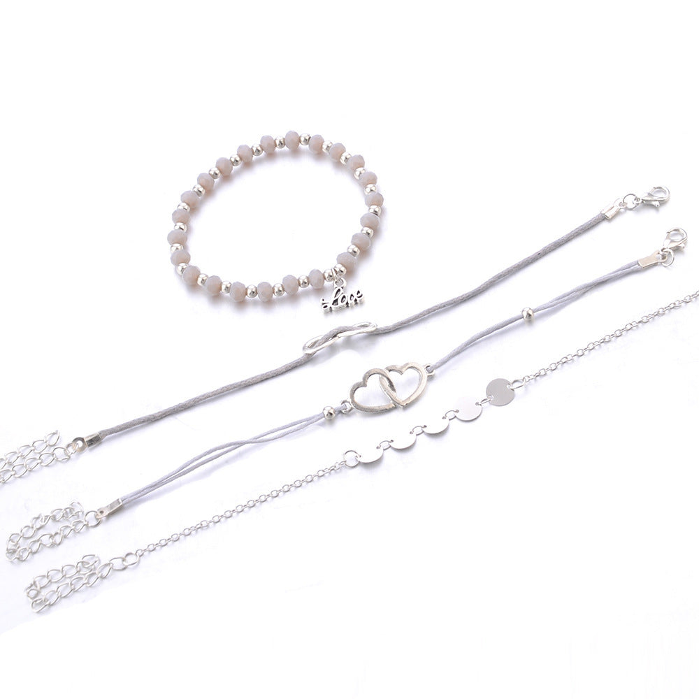 Heart Shape Unisex Alloy Bracelet Set Electroplated Anniversary Gift For Travel European Style Jewelry For You