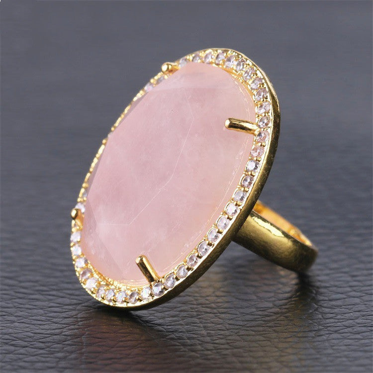 Womens Natural Stone Gold Plated Rhinestone Ring With Cut Gemstone Elegant Fashion Jewelry Accessory for Women