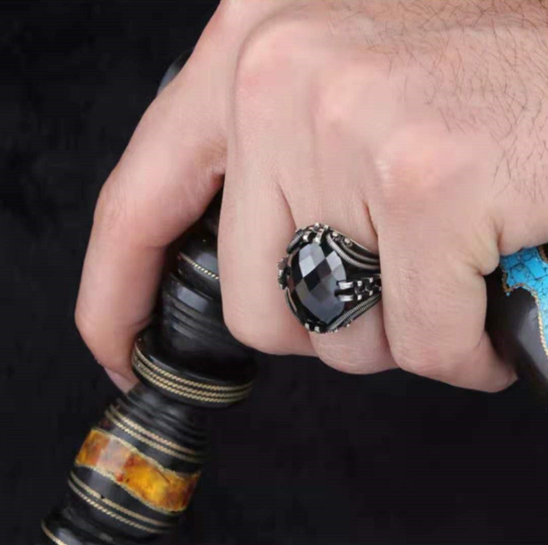 Unisex Geometric Ring Electroplated Alloy Band With Black Inlay Fashion Jewelry European Design Statement Rings