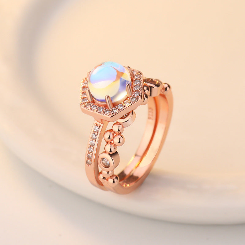 Moonstone Ring With Austrian Crystal Elegant Gemstone Fashion Jewelry Healing Energy Gift For Her For Everyday