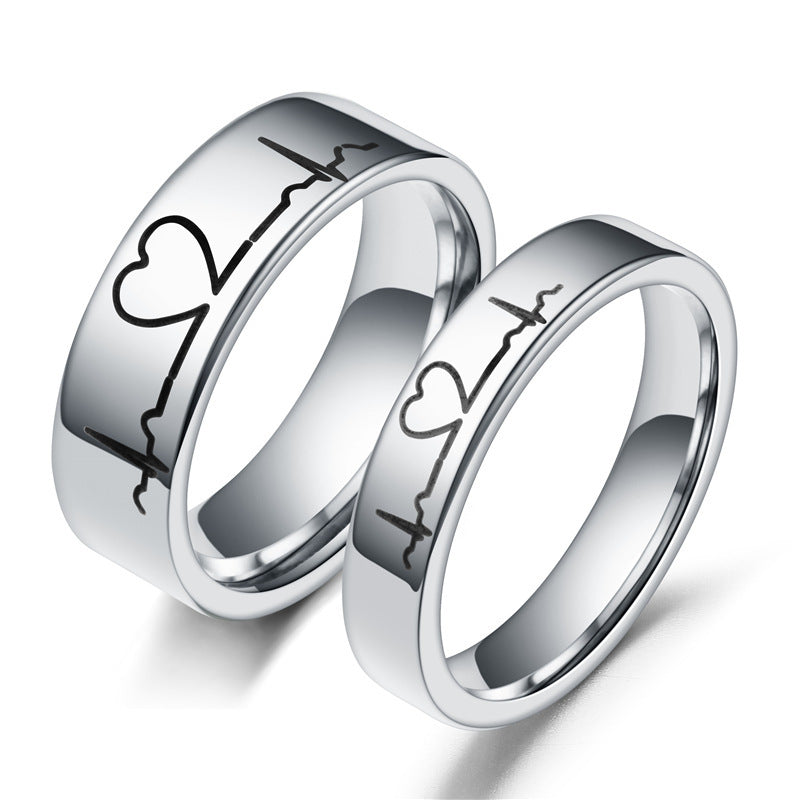 Stainless Steel Couple Rings Heart Promise His Hers 6mm 4mm